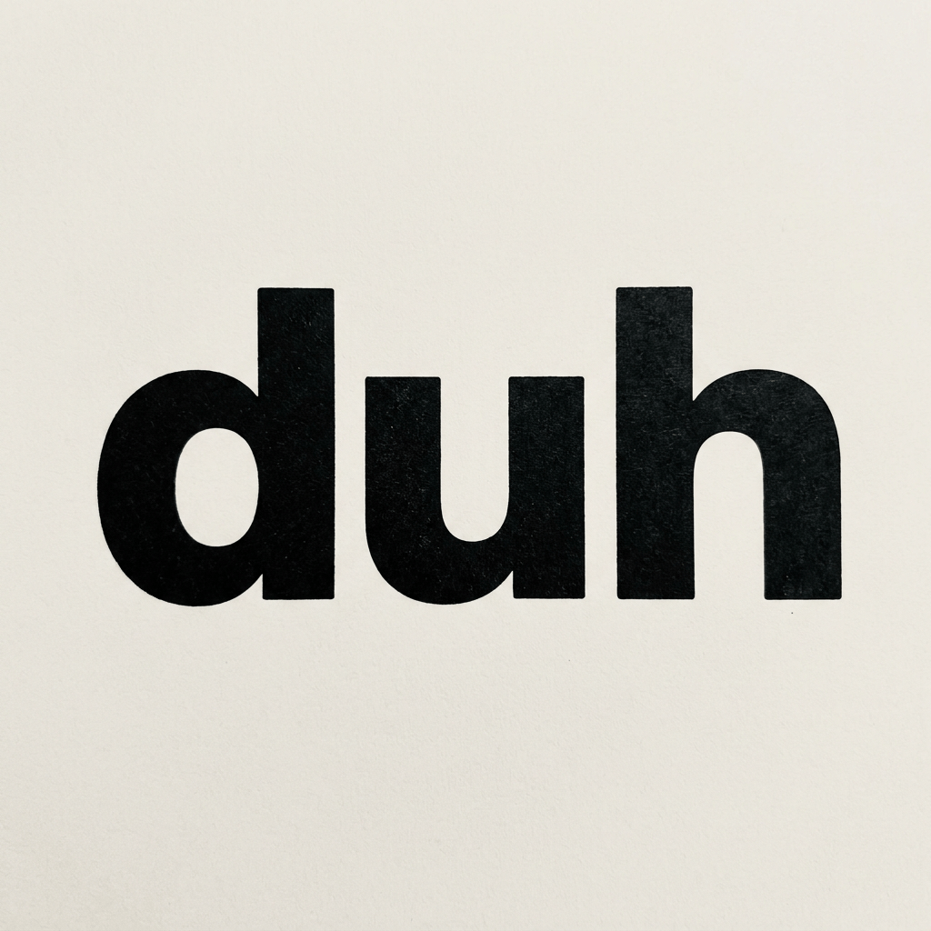 'duh' spelled out in bold black typography on white background